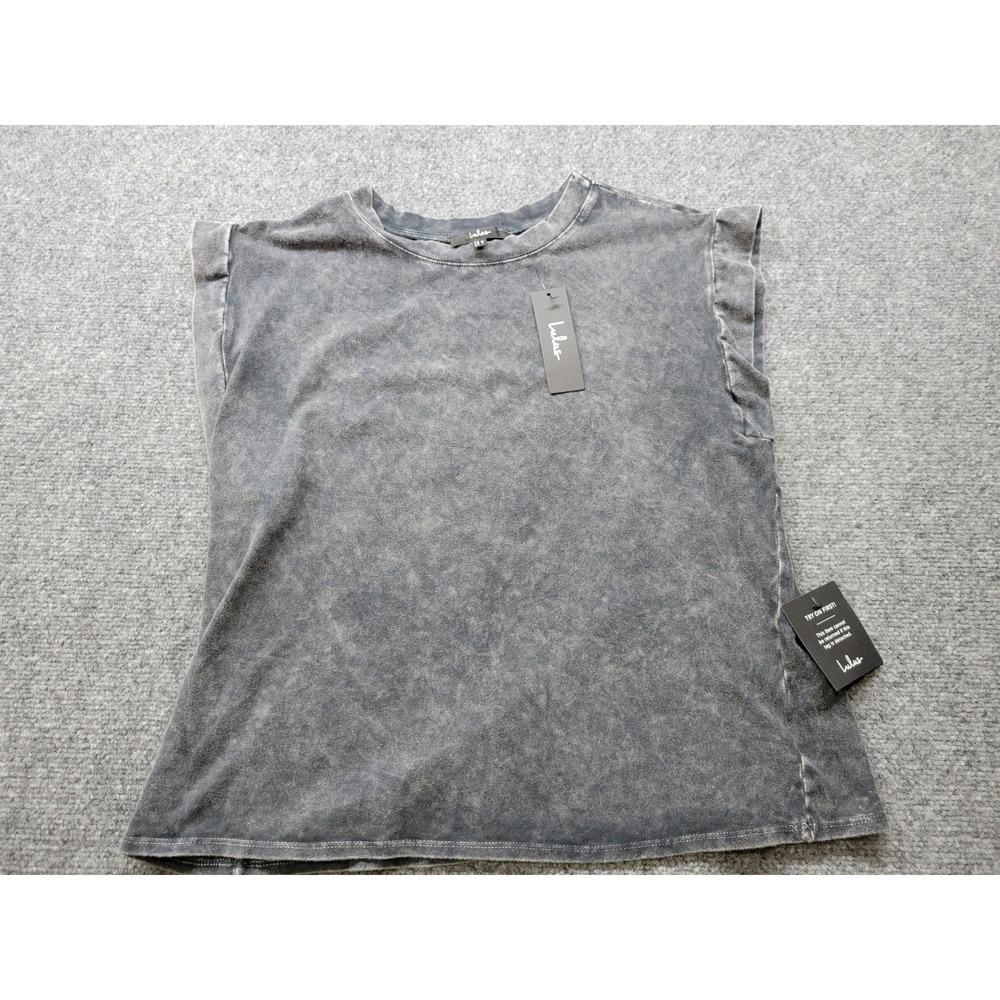 Lulus Grey Acid Wash Padded Shoulder Muscle Tee CT12986 XL